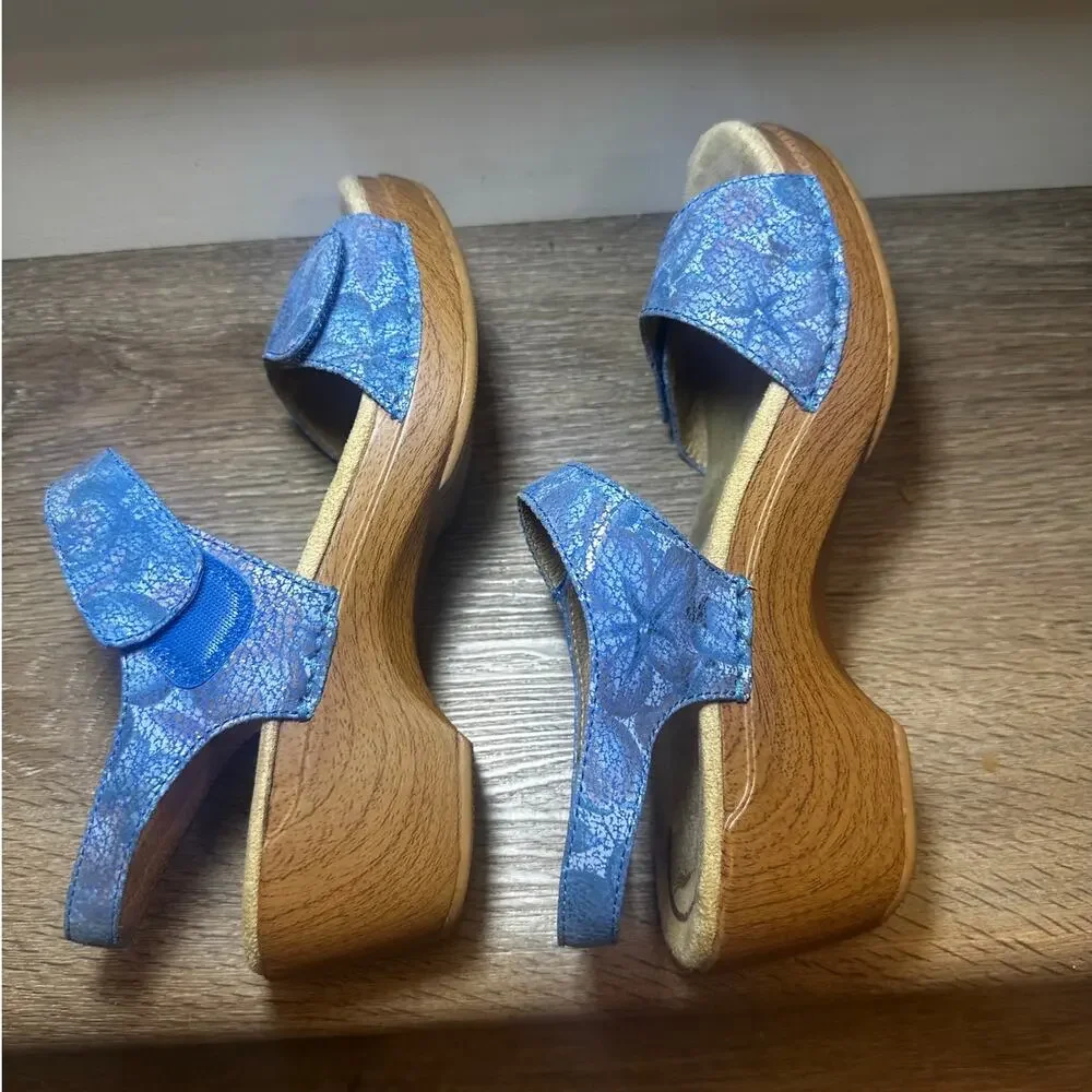 Dansko Sonnet Blue Print Leather Sandals EU 40 US 9.5-10 Comfort - Picture 3 of 11